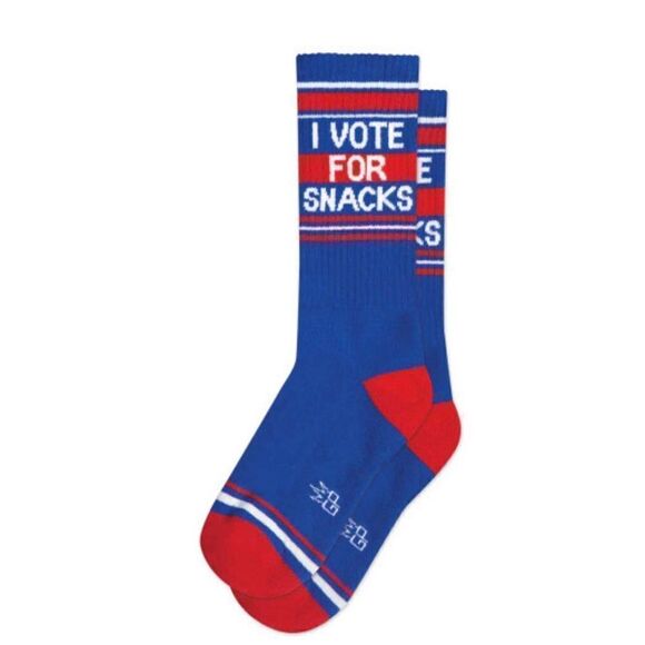 NWT Gumball Poodle unisex red, white & blue election I Vote For Snacks Gym Socks - Picture 1 of 5